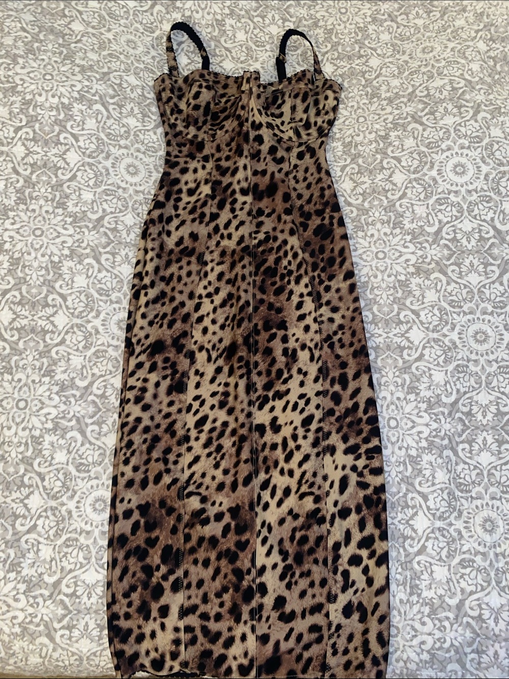 Dolce Gabbana X Slims Leopard Print Slip Dress in Brown and Black